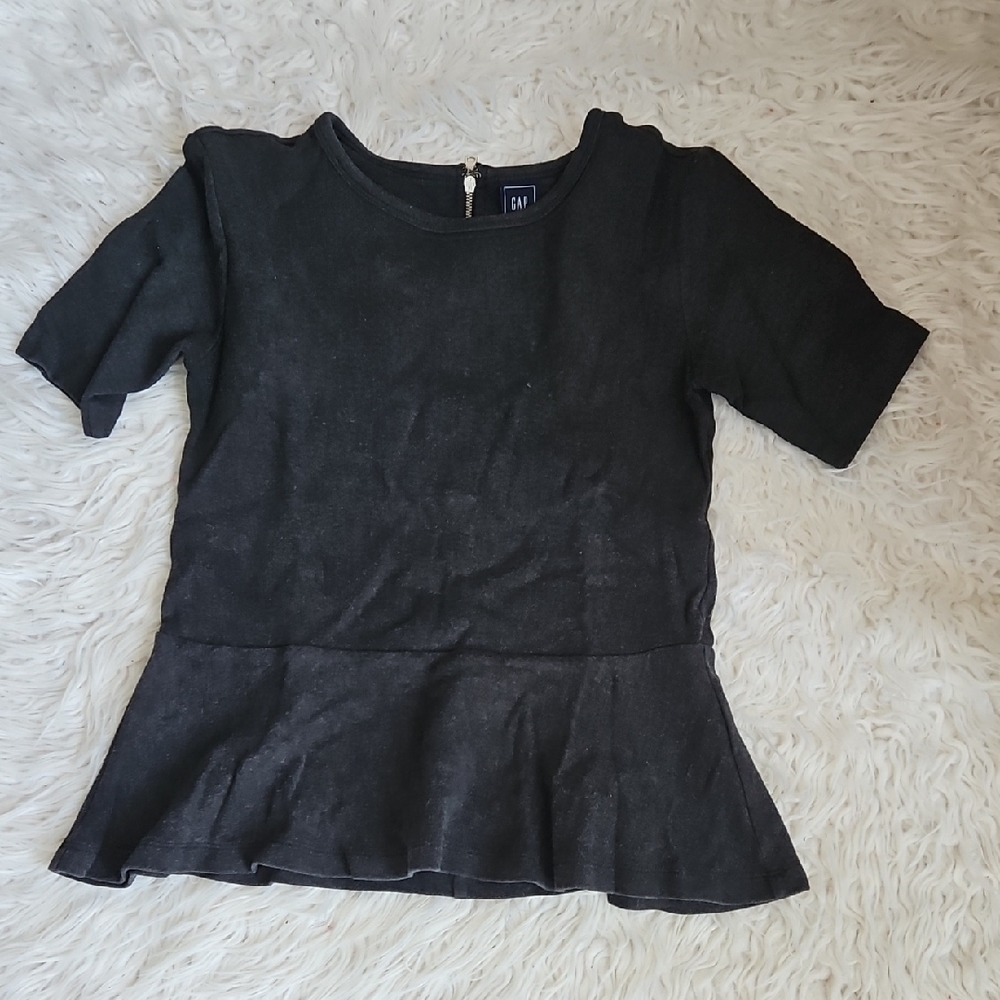 GAP Black Peplum Short Sleeve Blouse